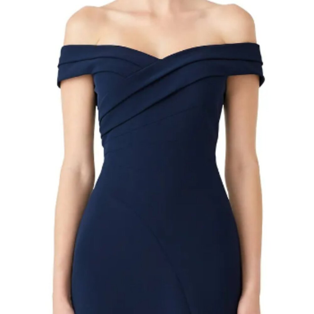 Aidan Mattox Navy Off-Shoulder Maxi Dress